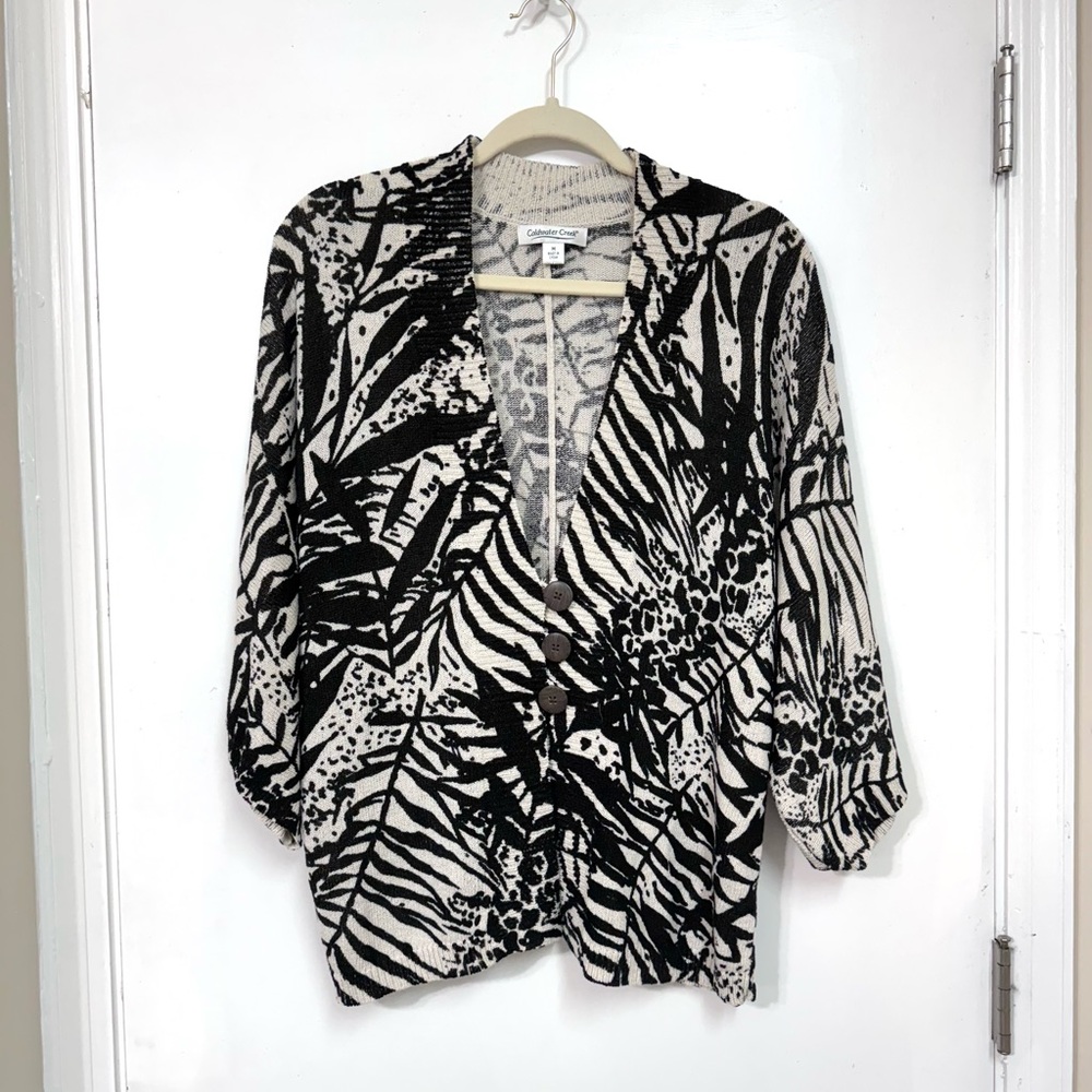Coldwater creek black and white tropical cardigan M